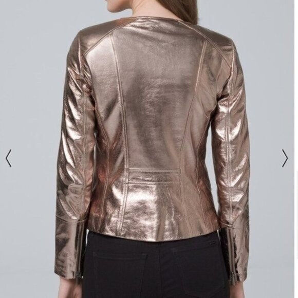 NWOT White House Black Market Metallic Leather Jacket - Champagne - Picture 2 of 4